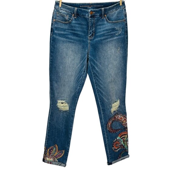 Chicos Womens Girlfriend Ankle Jeans Beaded Embroidered Distressed Size 0.5 | 6R - Picture 2 of 14